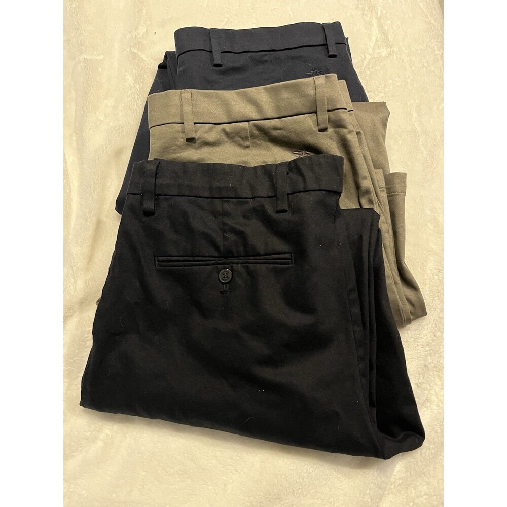 Lot Of 3 Pairs Of Dockers Flat Front 38/32 Elastic Waist  Comfort